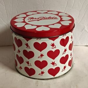 Mrs Fields Heart Cookie Tin Vintage 80's Red White Flowers 6 1/2"